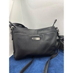 Jessica Simpson Black Pebbled Leather Crossbody Bag With Leopard Print Lining &